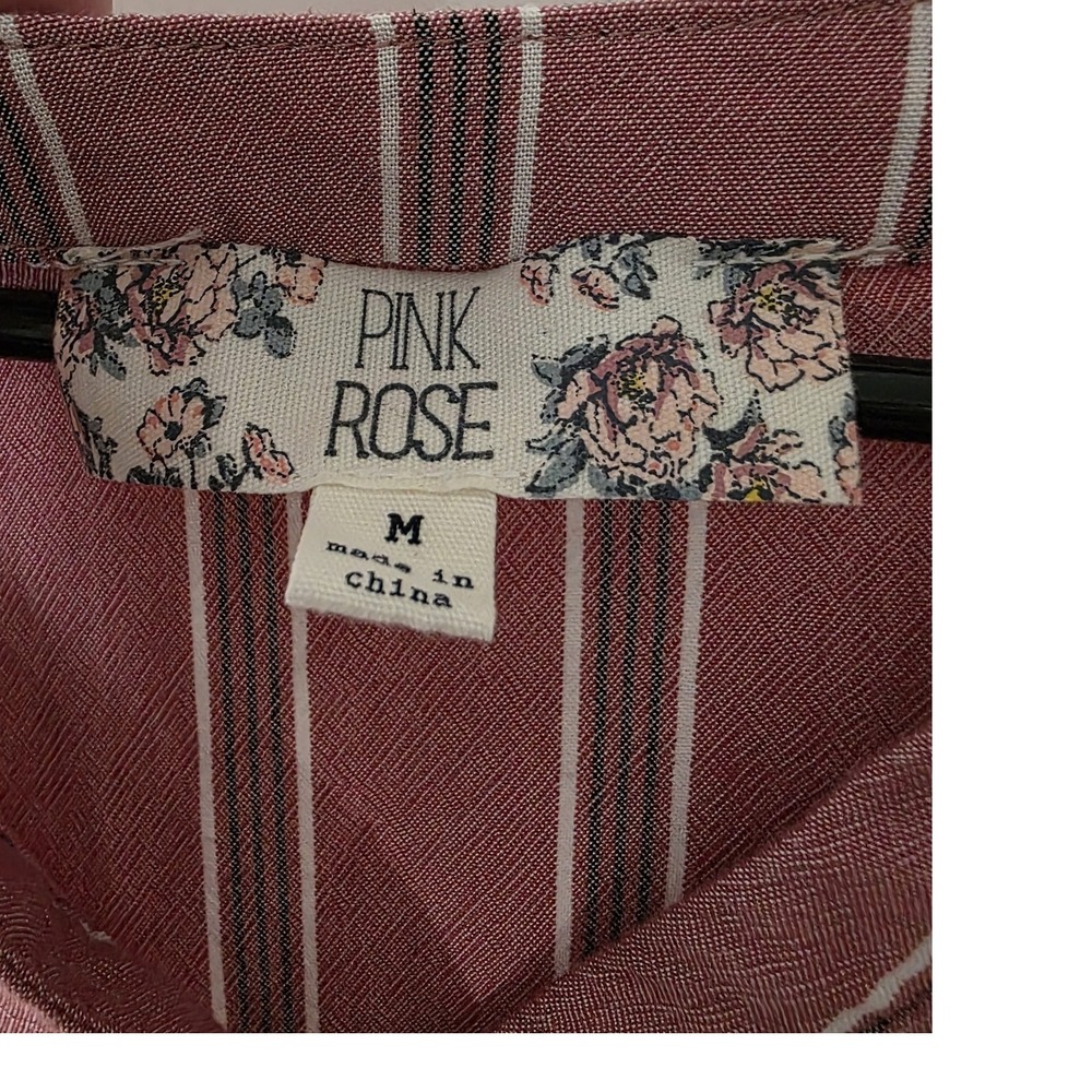 Pink Rose Striped Blouse Top Women's Boho Cottagecore Med - Picture 4 of 6